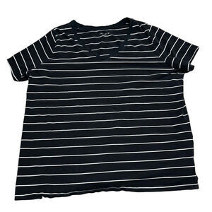 Ava & Viv Black White Stripes Cotton Spandex Casual Short Sleeves Women’s 3X
